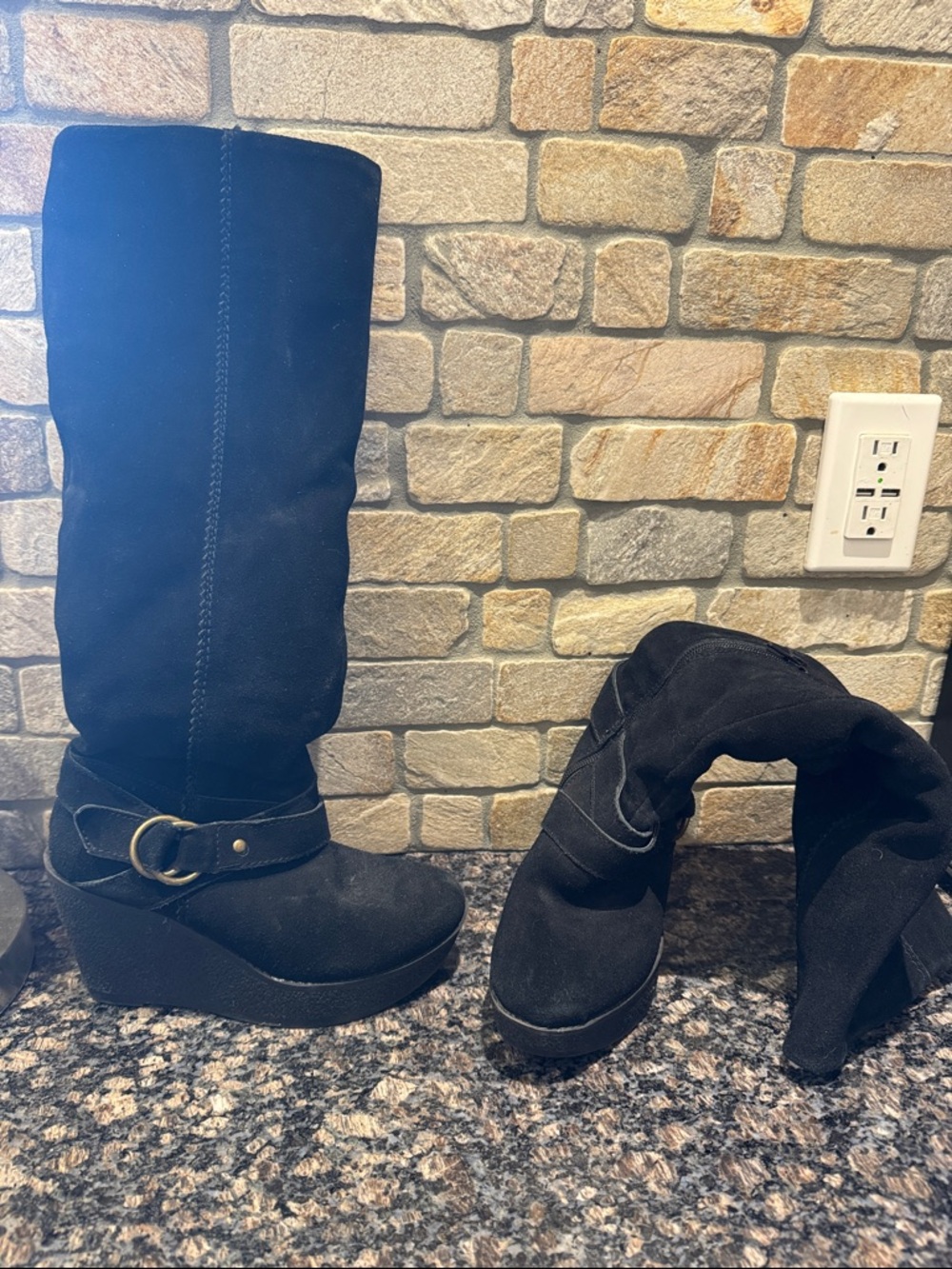 Aldo Black Suede Wedge Heeled Boots